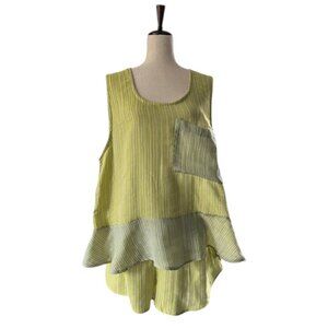 Free People Annabelle Set Top and Shorts In Lime Green Combo %100 Cotton L NWOT